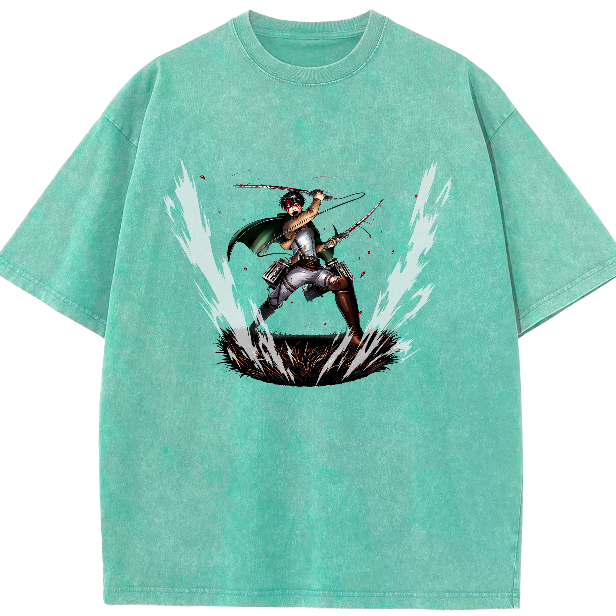 （画像用） 進撃の巨人 リヴァイ·アッカーマン Attack on Titan Levi Ackerman 綿100% ヴィンテージ風 半袖Tシャツ（フロントプリント）